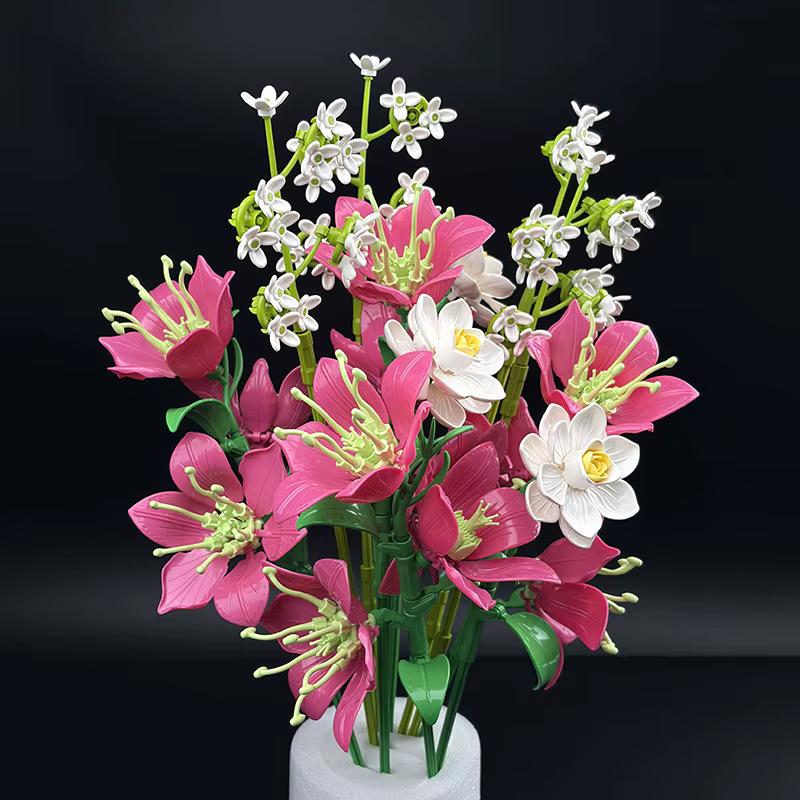Bouquet de fleurs artificielles violets en blocs de construction