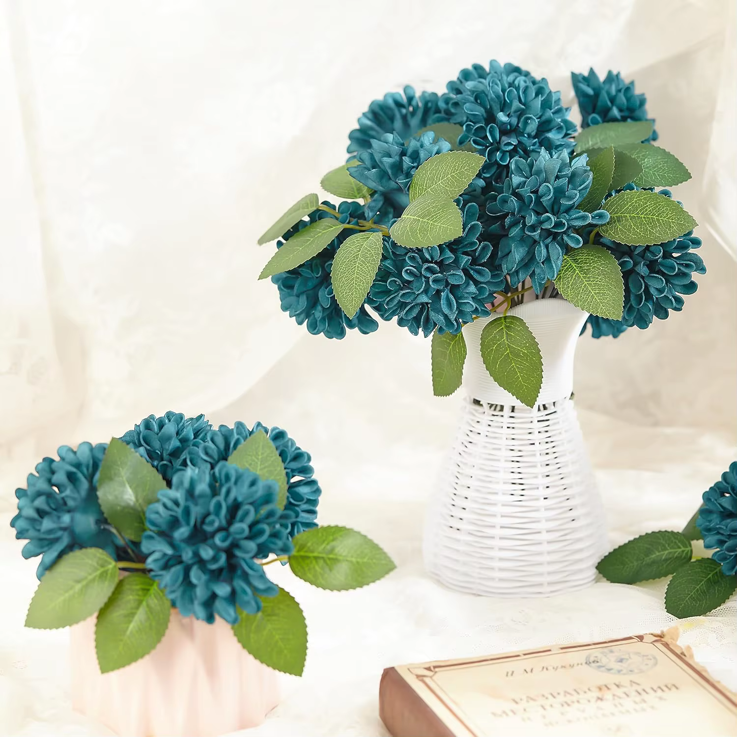Rose artificielle et Dahlia bleu sarcelle foncé