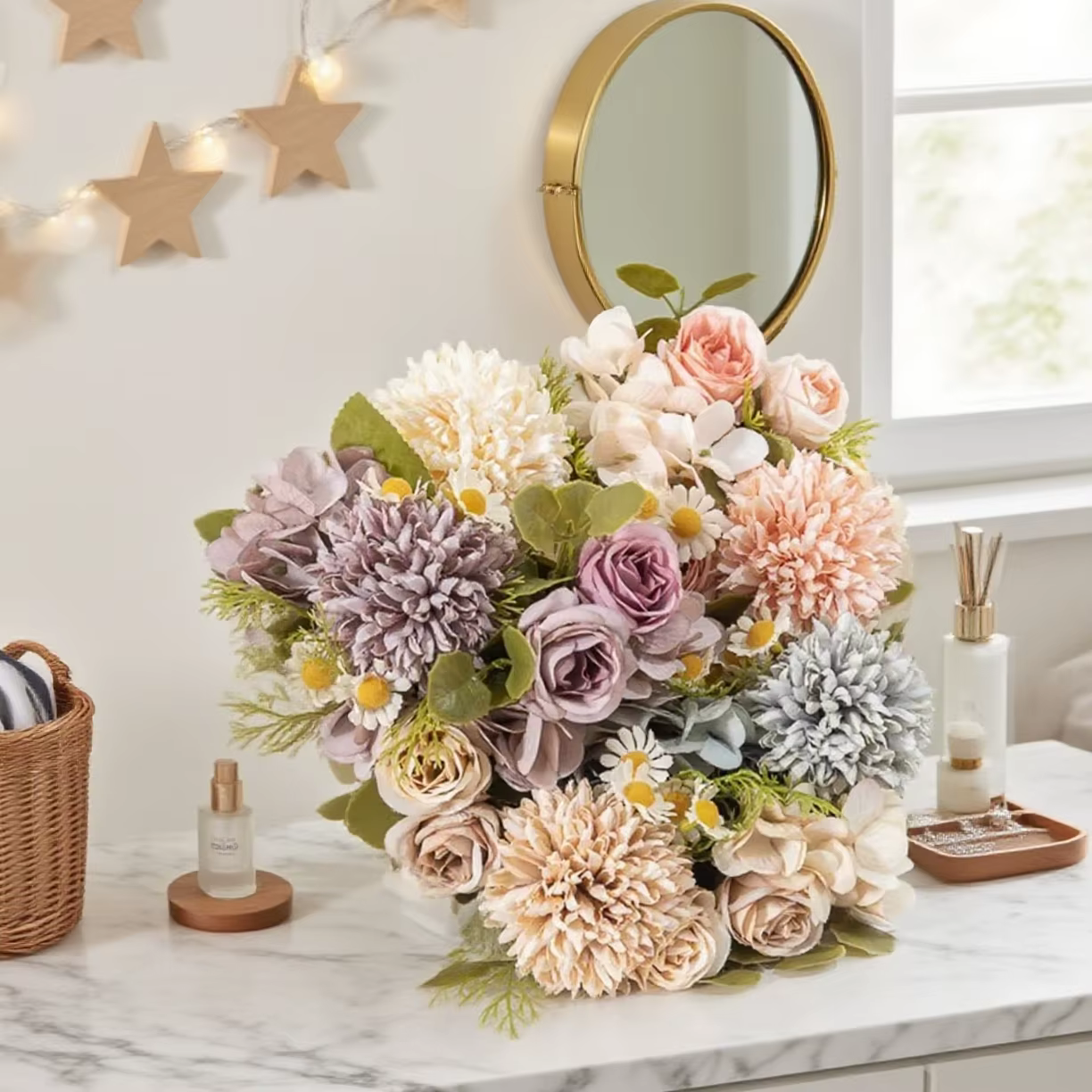 6PCS Fleurs Artificielles Camomille Mariage Maison Chambre Décoration Bouquet De Mariée Jardin Soie Roses Vase Conseil Extérieur Bricolage Cadeaux