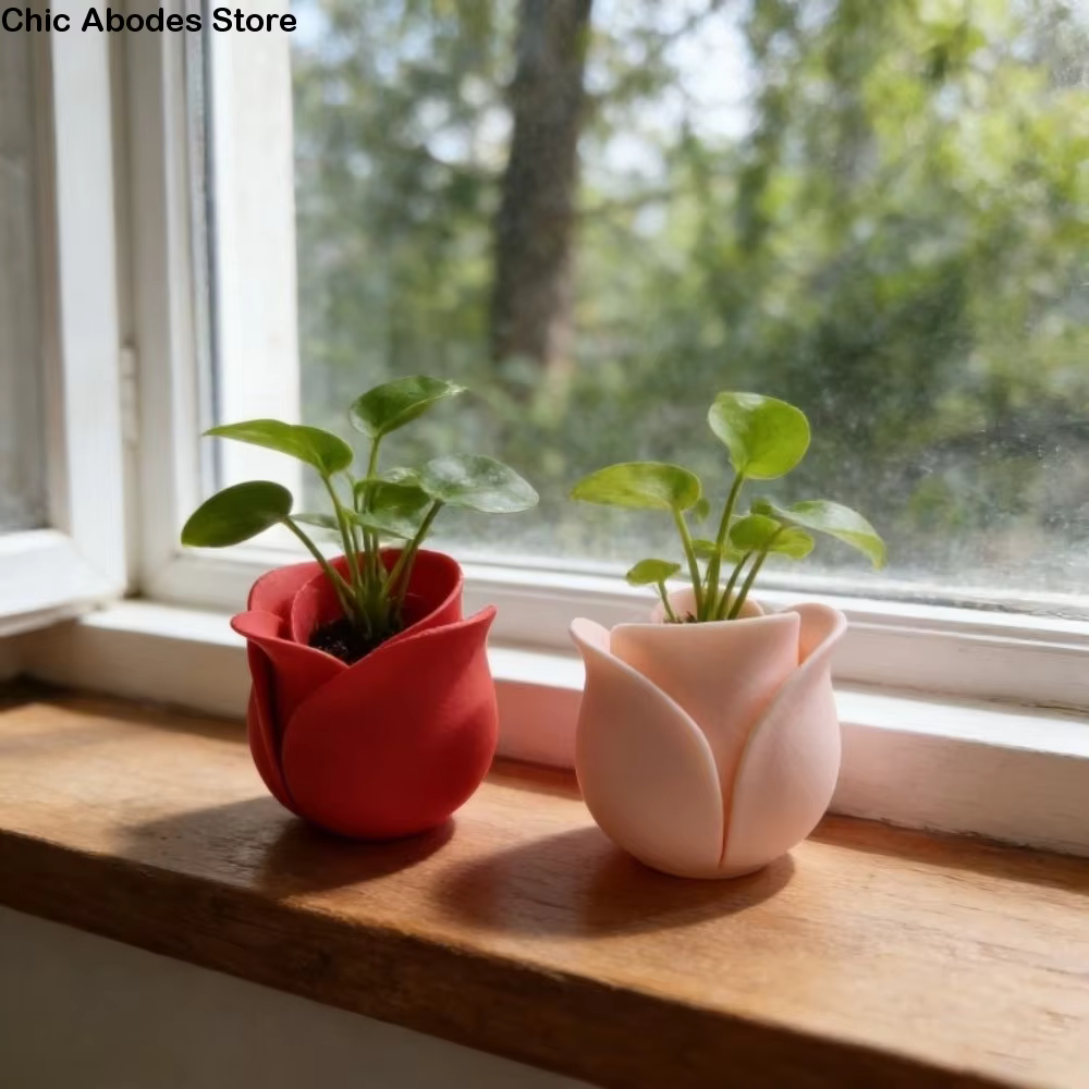 Ornement de bureau, mini pots en plastique en forme de rose