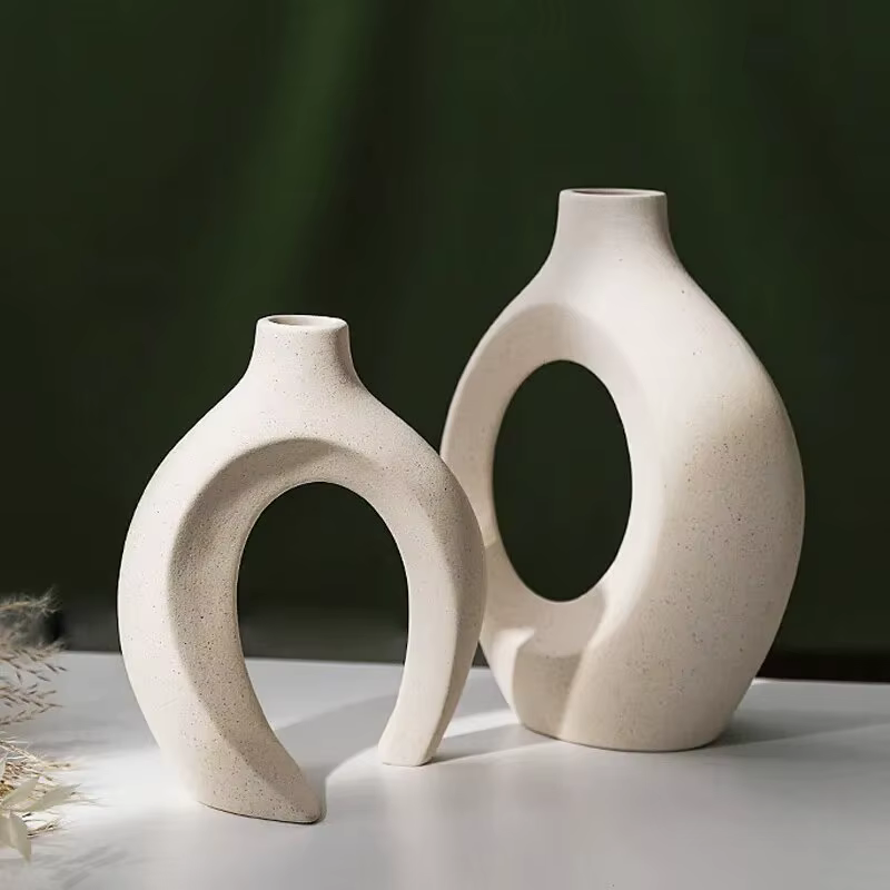 NOUVEAU Lot de 2 pots de fleurs circulaires creux en céramique style nordique
