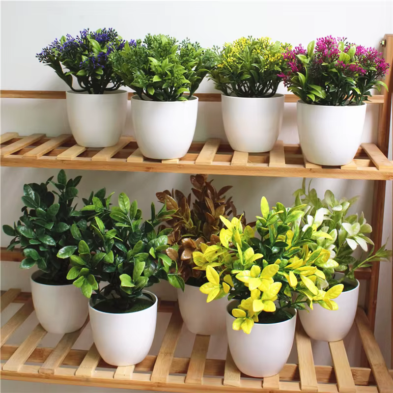 1 ensemble de plantes artificielles simulées succulentes herbe de Milan bonsaï en plastique blanc Pot de fleur accessoires de décoration pour la maison