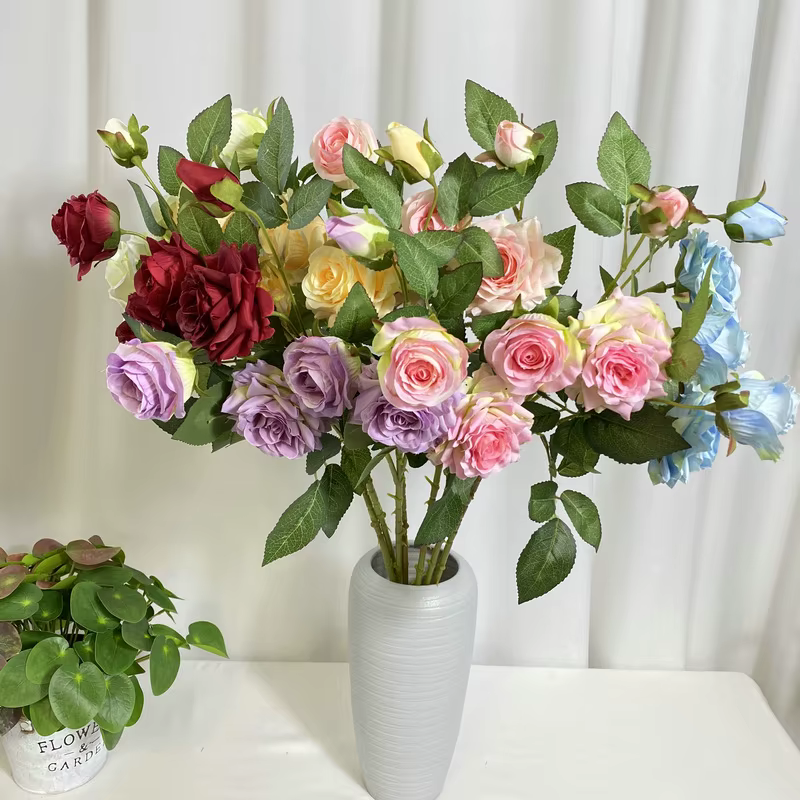 Nordique 5 têtes orchidée coeur corne Rose fleurs artificielles mariage soie fausse fleur Simulation Roses blanches branche décoration de jardin