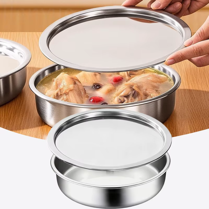 Bol à salade, dessert, soupe, récipient alimentaire, bol à riz et nouilles, bol à œufs vapeur en acier inoxydable avec couvercle, vaisselle de cuisine, fruits
