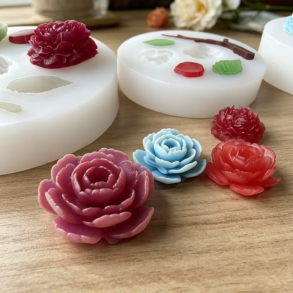 Moule en résine pour mini-fleurs en forme de rose avec feuilles