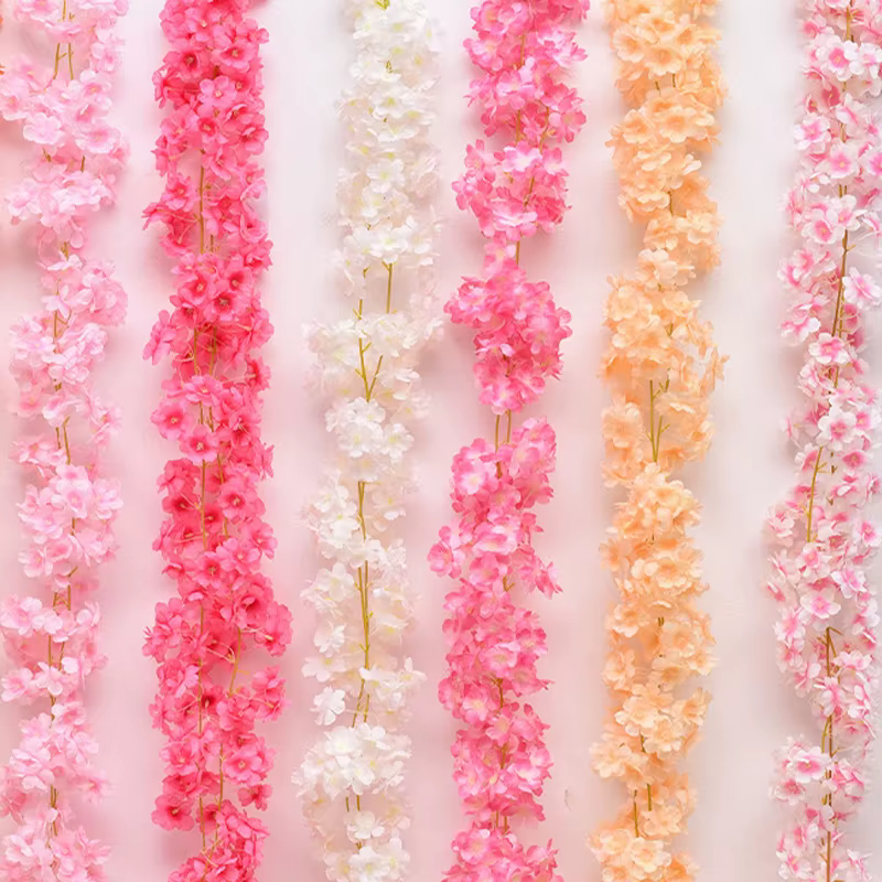 Guirlande de fleurs artificielles Sakura rose