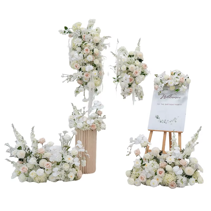 Arrangement floral blanc Rose hortensia plancher artificiel rangée de fleurs toile de fond de mariage souffle de bébé événement fête guide routier affichage