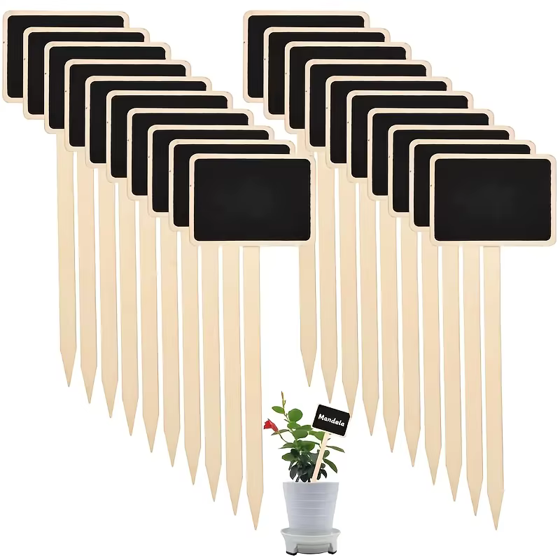 Étiquettes de plantes rustiques en bois, panneaux de jardin en forme de T, tableau noir, support au sol, 20 pièces