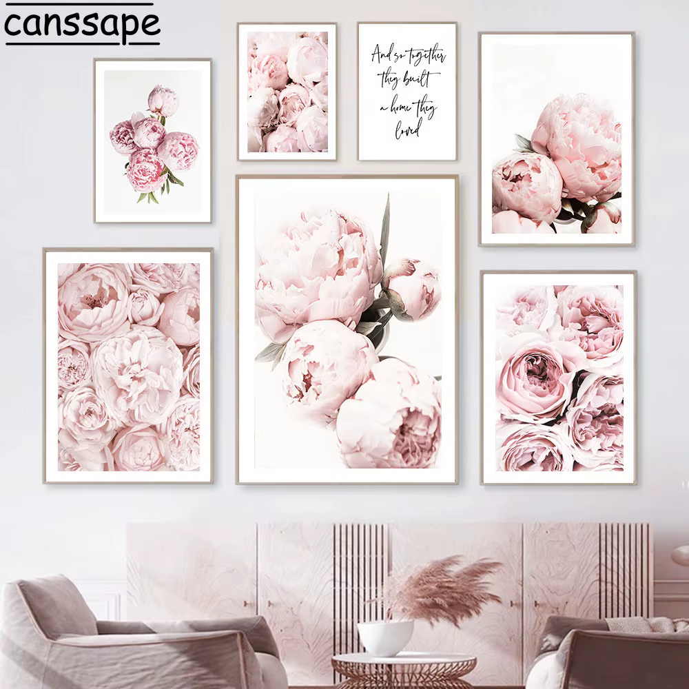 Toile avec fleurs roses et pivoines