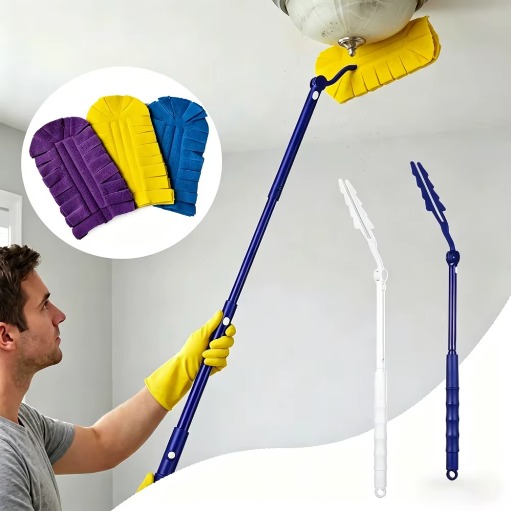 Manche de rechange télescopique avec recharge de plumeau, manche de plumeau à longueur réglable pour accessoires de nettoyage domestique