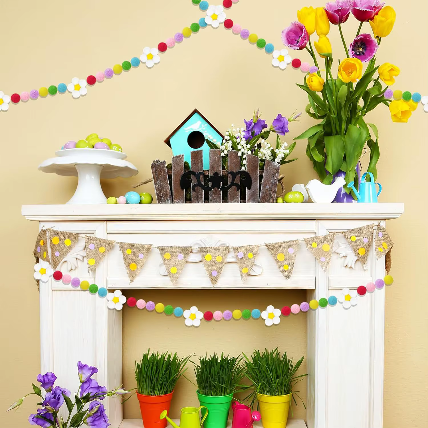 Guirlande murale en feutre à fleurs de printemps