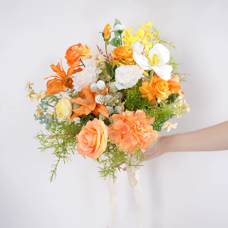 Bouquet de roses à main série Orange et blanc