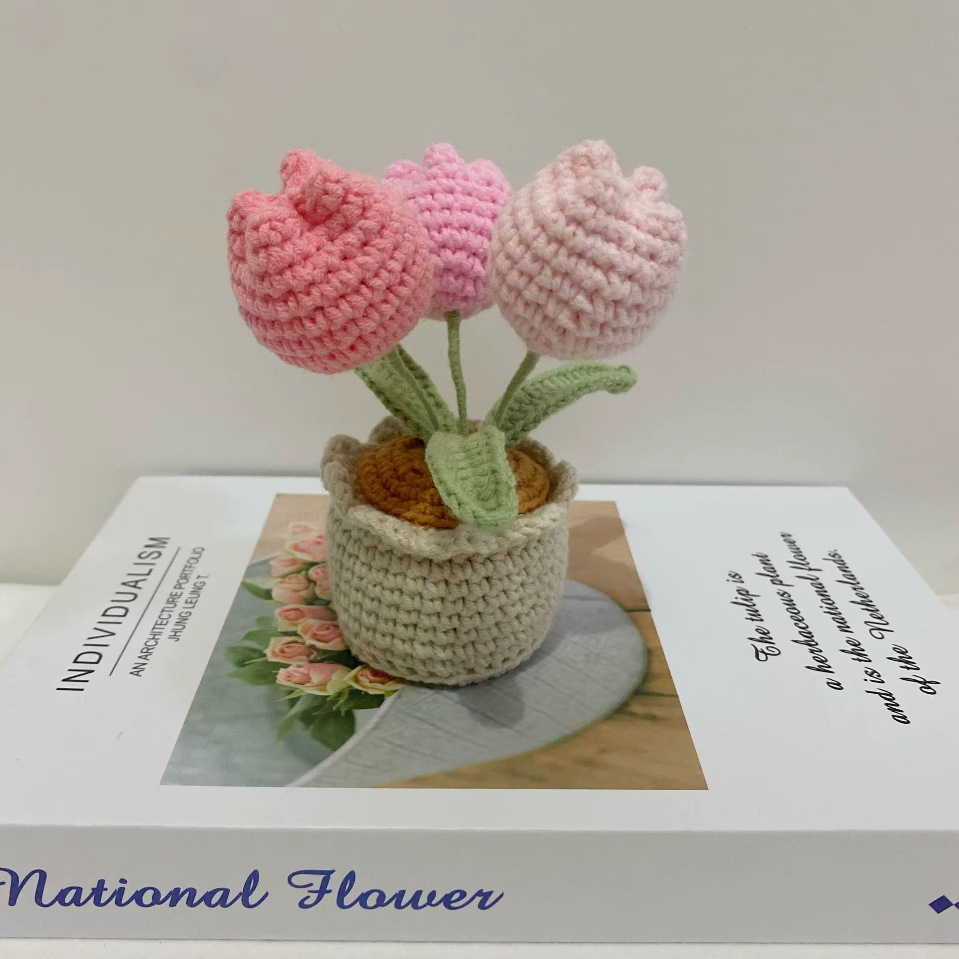Tulipes au crochet avec pot