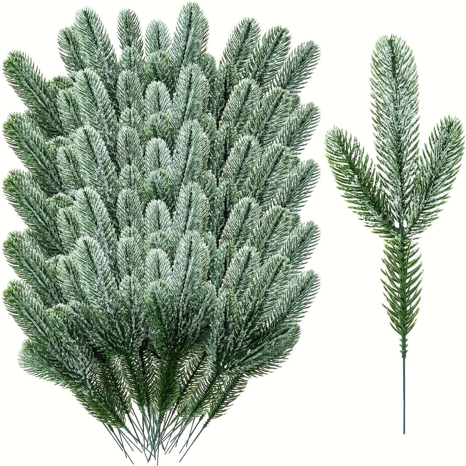 Lot de 15 à 30 Branches de pin artificielles recouvertes de givre de neige - Plantes vertes simulées de vacances de Noël de 10 pouces pour la maison de bricolage