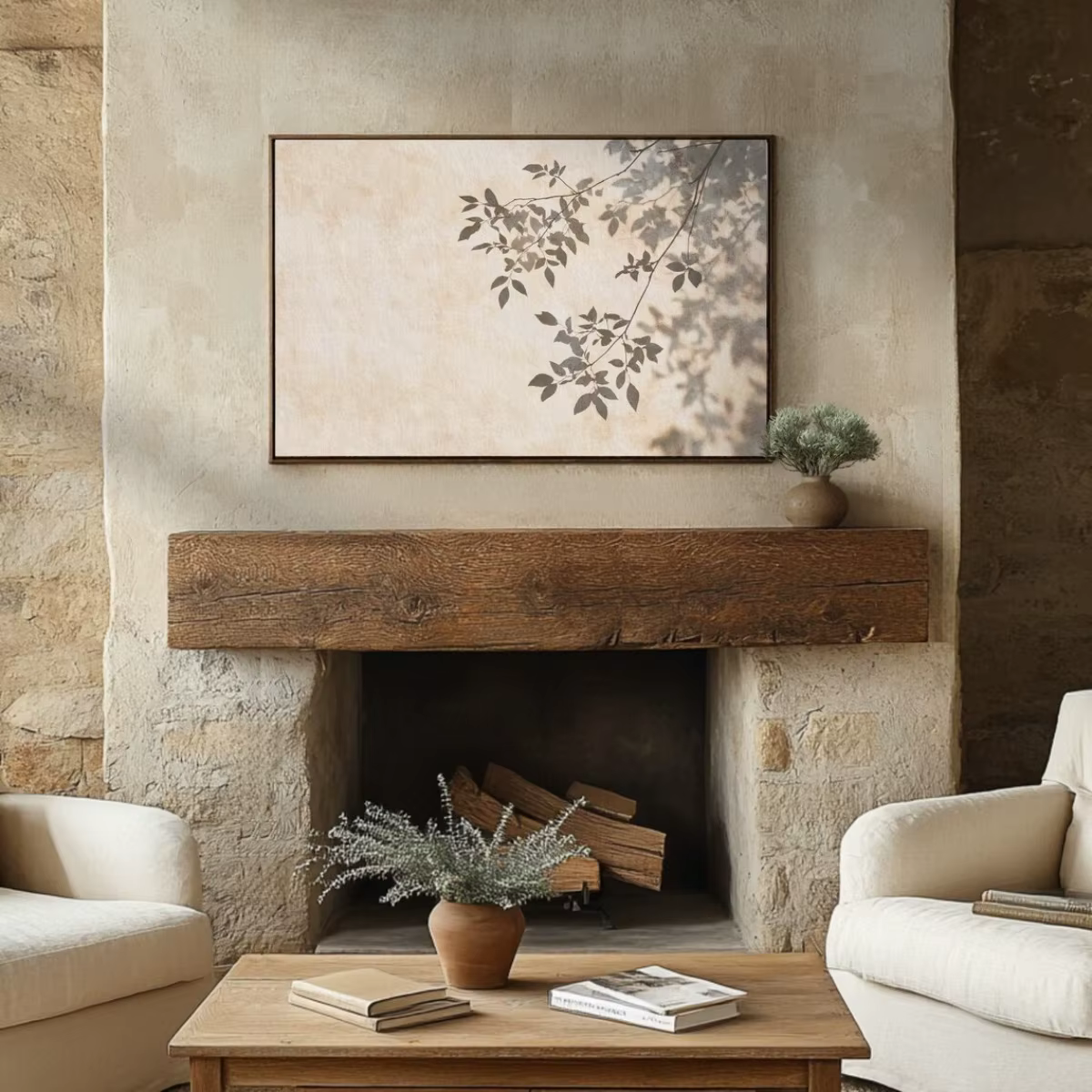 Affiches sur toile avec motif d'arbre de bouleau aux tons terreux