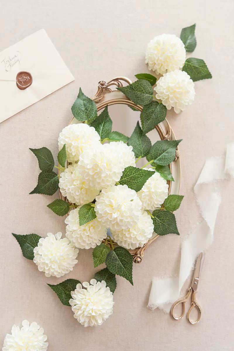 Fleurs artificielles Dahlia 25 pièces fleurs blanches