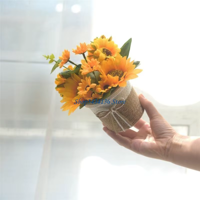 Tournesols artificiels H7ED dans petit Vase