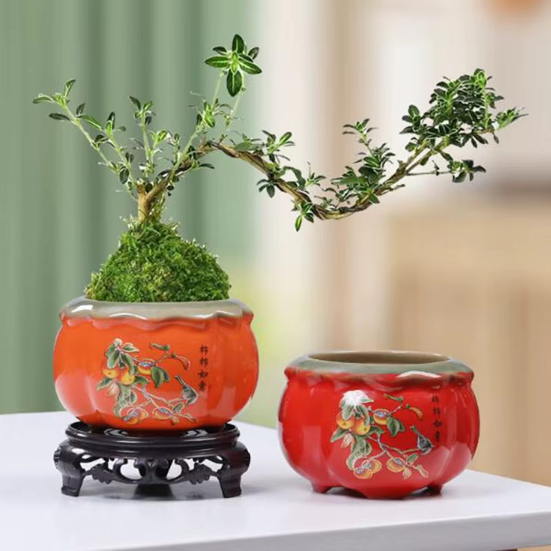 Pot de fleurs kaki en céramique de Style chinois