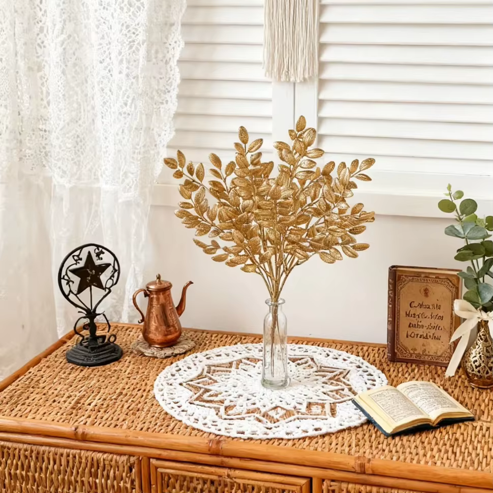 Plante artificielle feuilles dorées nouvel an saint valentin maison chambre Decora extérieur mariage jardin Vase guirlande couronne bricolage Prip boîte-cadeau