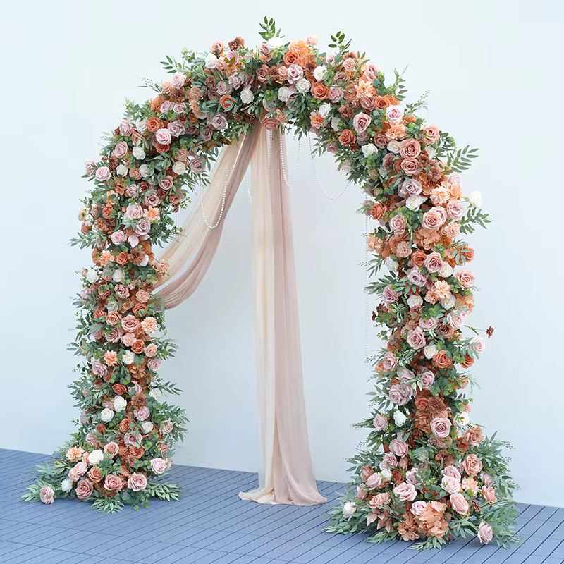 Rose marron Rose verdure fleur rangée décor arc cadre église mariage toile de fond Arrangement Floral en plein air événement scène accessoires H8787