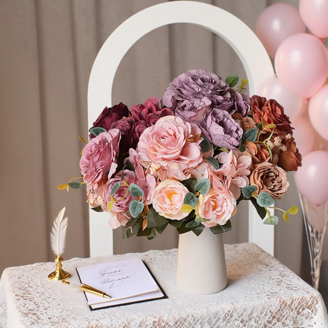 Bouquet de fleurs artificielles en soie : roses