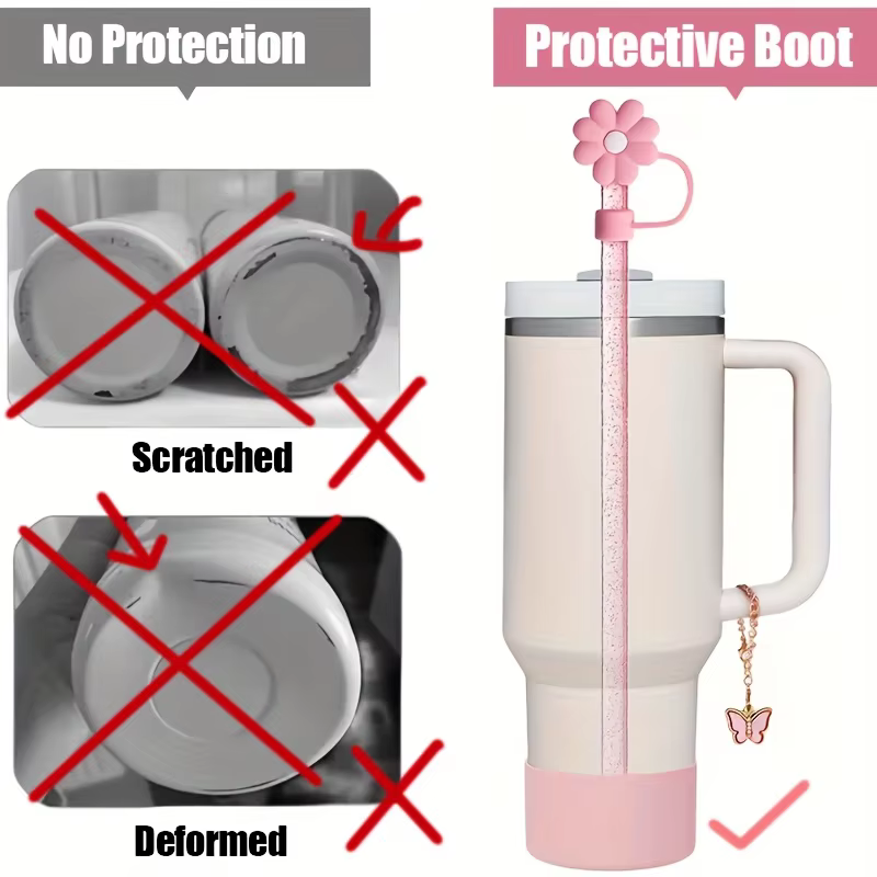 Ensemble d'accessoires réutilisables pour gobelets Stanley 40oz/30oz, housses de paille à nœud, paille scintillante, botte de protection, chaînes à breloques, 6 pièces