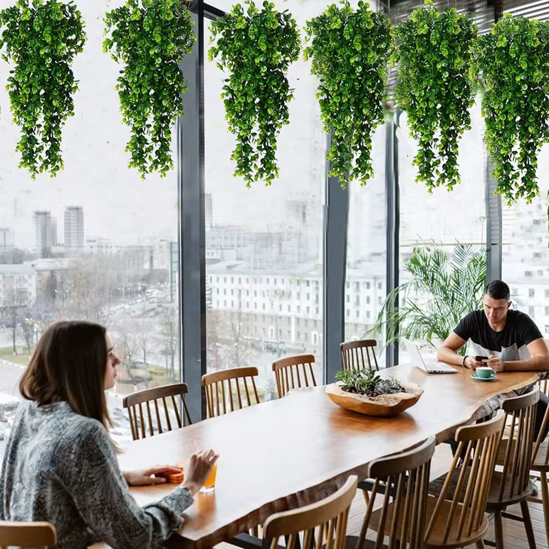 1 pièces artificielle 5 fourchettes rotin Eucalyptus tenture murale Simulation verdure fausses plantes suspendues vigne bricolage maison décoration extérieure plante
