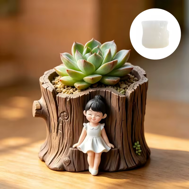 Moule en silicone et résine pour pot de plantes succulentes