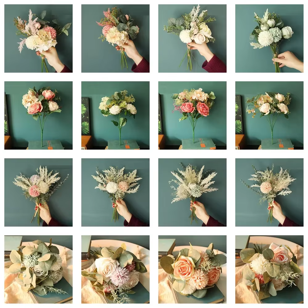 Mélange d'aloès vert Roses d'eucalyptus fleurs artificielles Bouquets de plantes vertes décor à la maison soie fausse