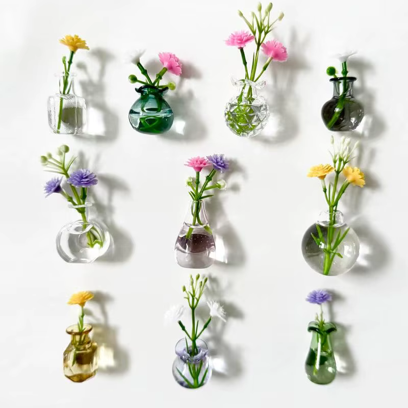 Ensemble de vases en verre magnétiques - Mini pots à plantes aimantés pour réfrigérateur - Porte-fleurs décoratif pour la maison et le bureau