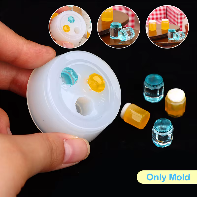 Mini moule en silicone pour la décoration intérieure, boîte de boisson l'inventaire, pot de miel, bouteille de clics, moule à beurre bricolage, maison de courses, moule uniquement, 1:12