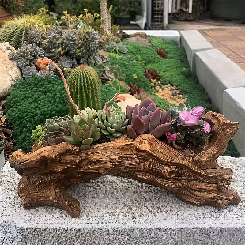 Jardinière unique en forme de souche d'arbre rétro