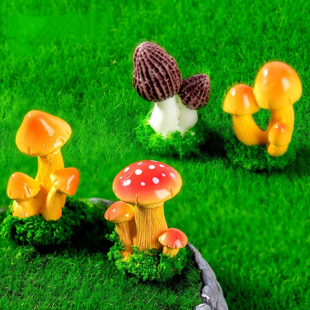 Ensemble de champignons et de plantes succulentes artificiels colorés - Ornements miniatures pour terrarium