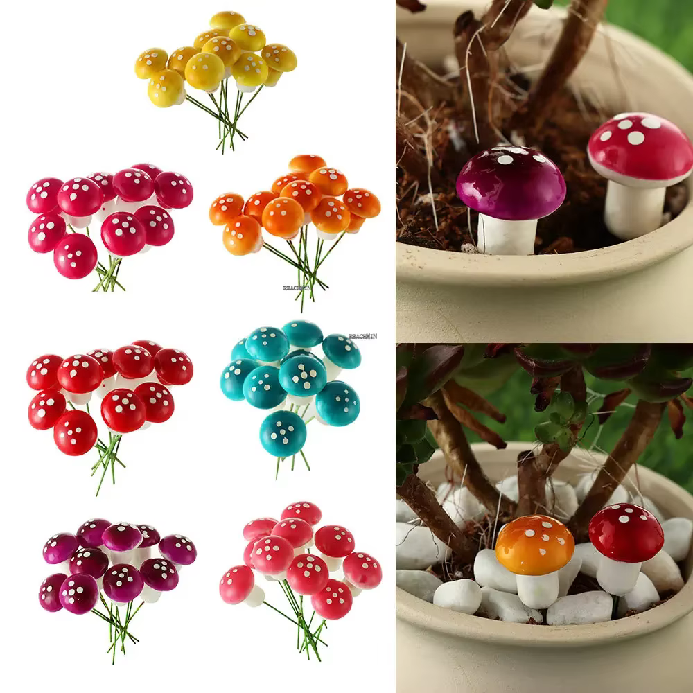 10/20 pièces Mini champignon bricolage artisanat jardin ornement résine mousse artificielle plantes en pot décor