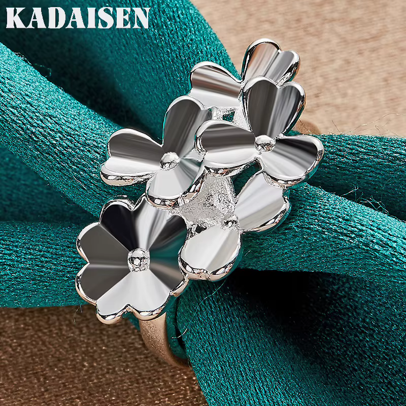 Argent sterling 925, cinq fleurs, 7-10 # Bague pour femmes, bijoux de charme pour mariage, fiançailles, fête, à la mode