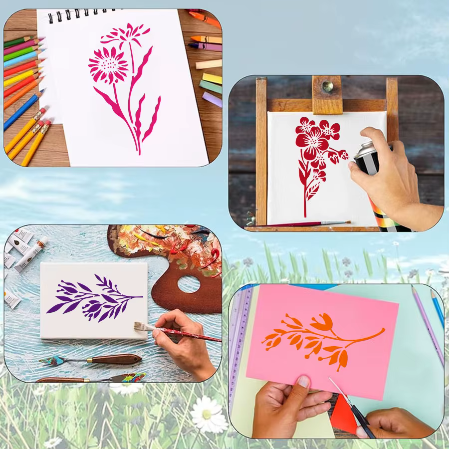 ** 18 pièces pochoirs de peinture de fleurs bricolage