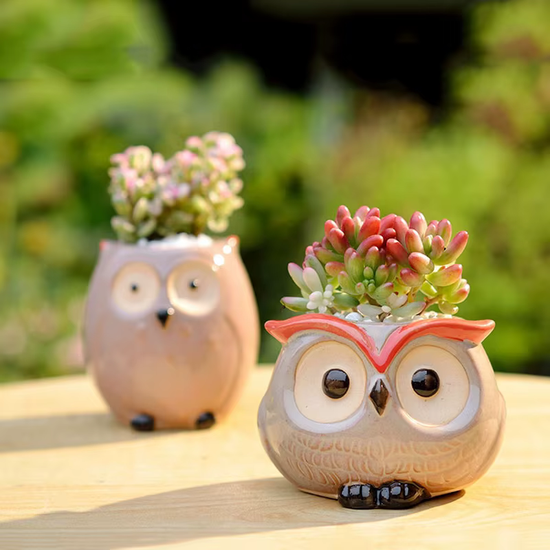 Pot de fleur hibou en céramique