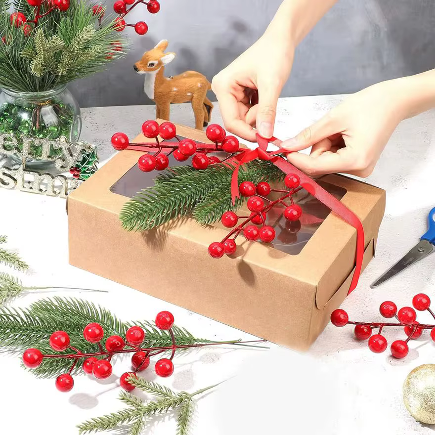 Artificialplant Houx Petit Fruit Rouge Nouvel An Noël Accueil salon Mariage bricolage cadeau Décor Fleur Tir Prop décoration