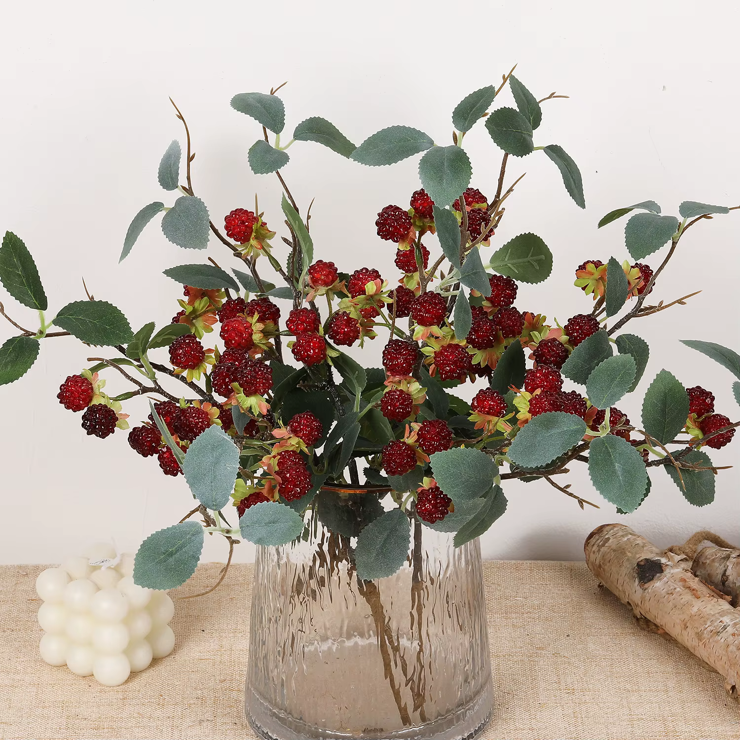 Branche artificielle de mûre rouge de 40 cm