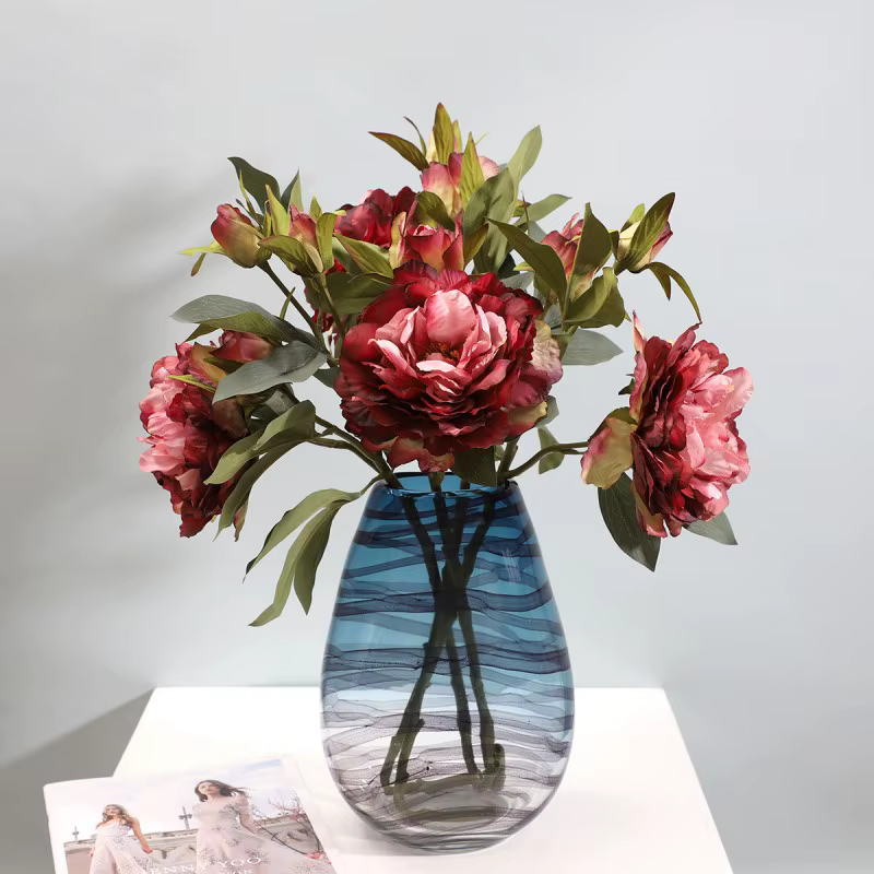 Branche de fleur de pivoine en soie blanche