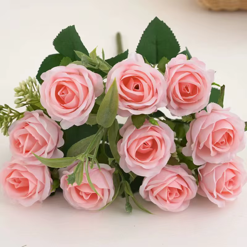 10 têtes Rose Bouquet fleurs artificielles Western