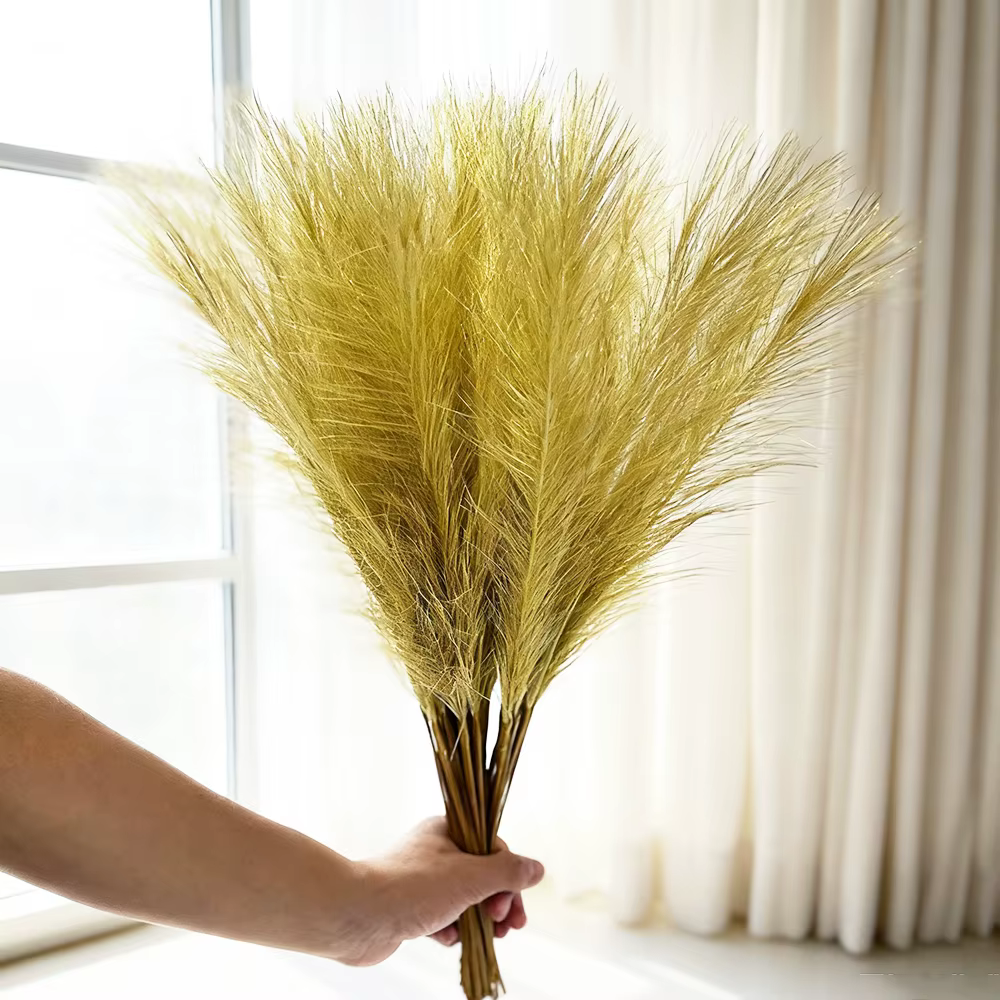 Fleurs artificielles en herbe de Pampas dorée à paillettes