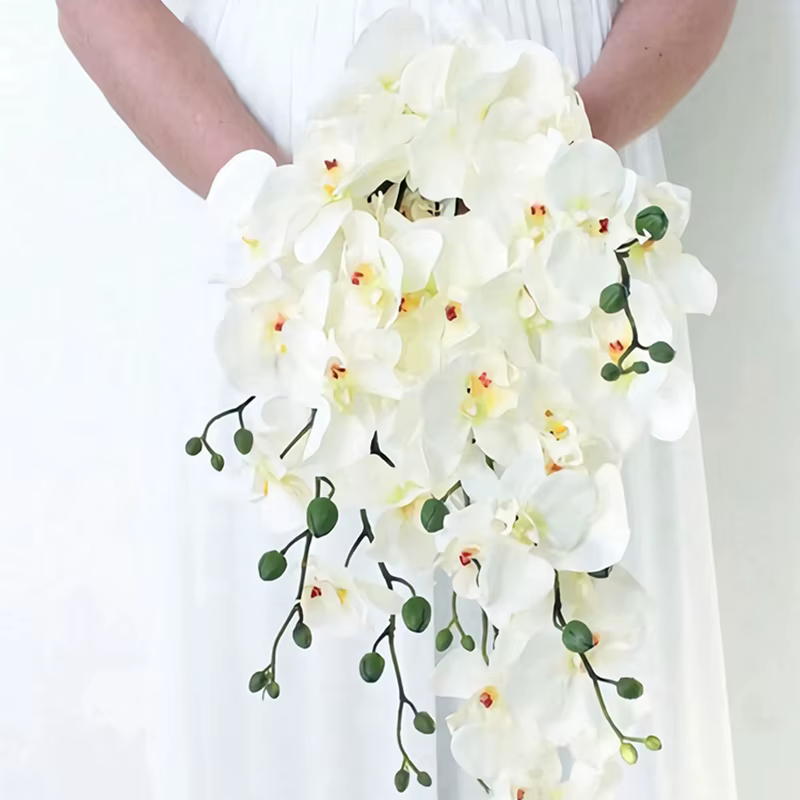 9 têtes de fleurs d'orchidées papillon artificielles de 98 cm