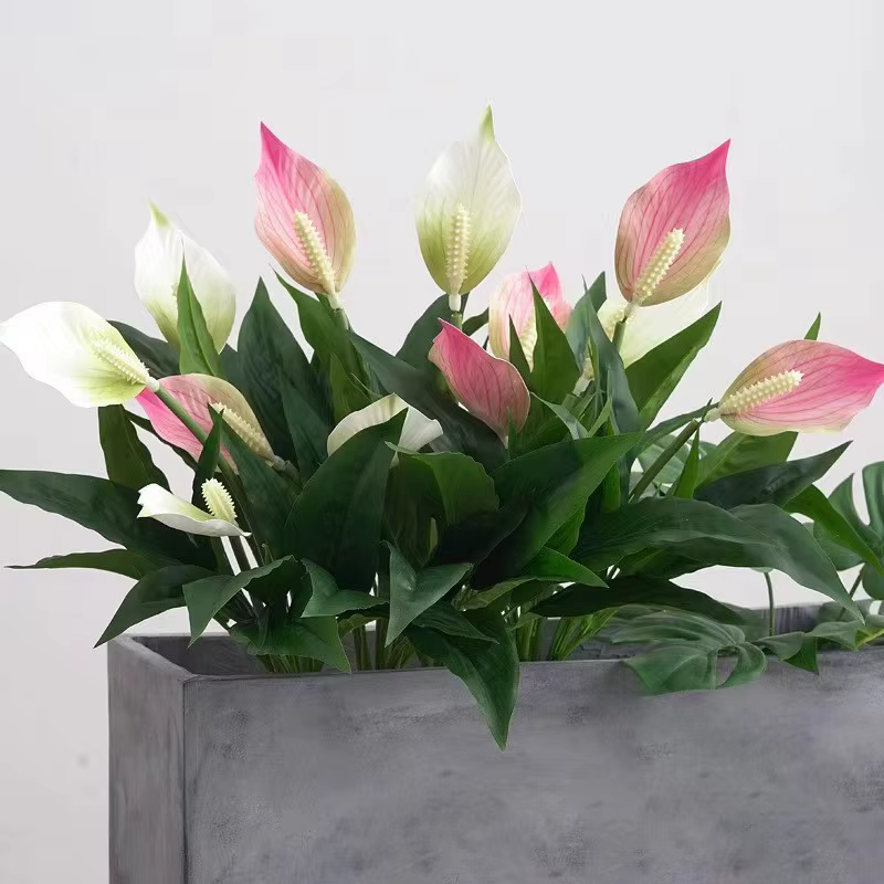 Yannew 4 pièces fleurs artificielles Spathiphyllum pour l'extérieur plantes en soie résistantes aux UV verdure bonsaï jardin porche décoration de la maison