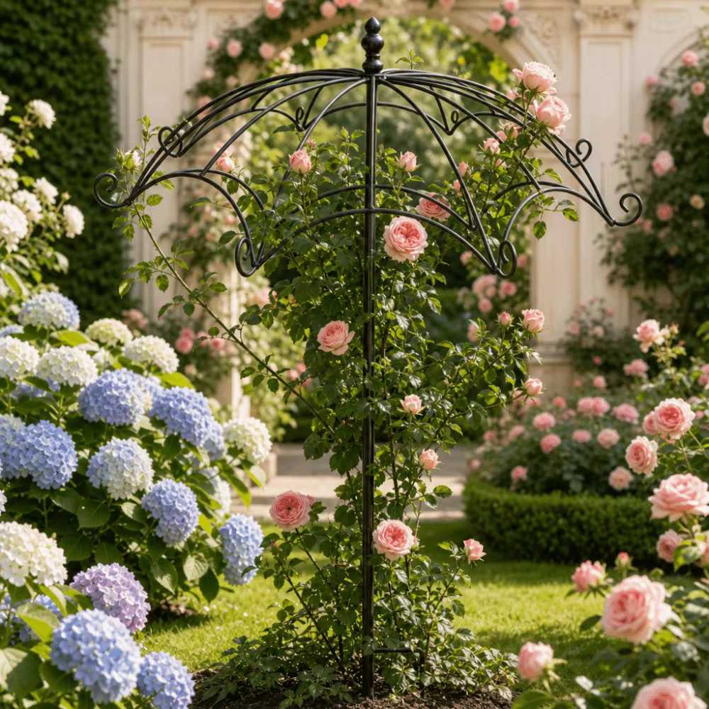 Treillis en forme de parapluie pour arrangement floral, support décoratif ajouré en fer, style rustique, pour plantes grimpantes, jardin de villa