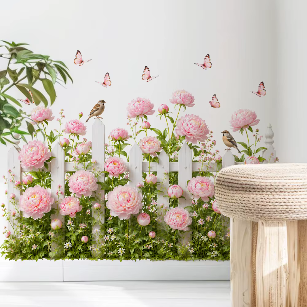 Papier peint mural floral 3D pivoine rose