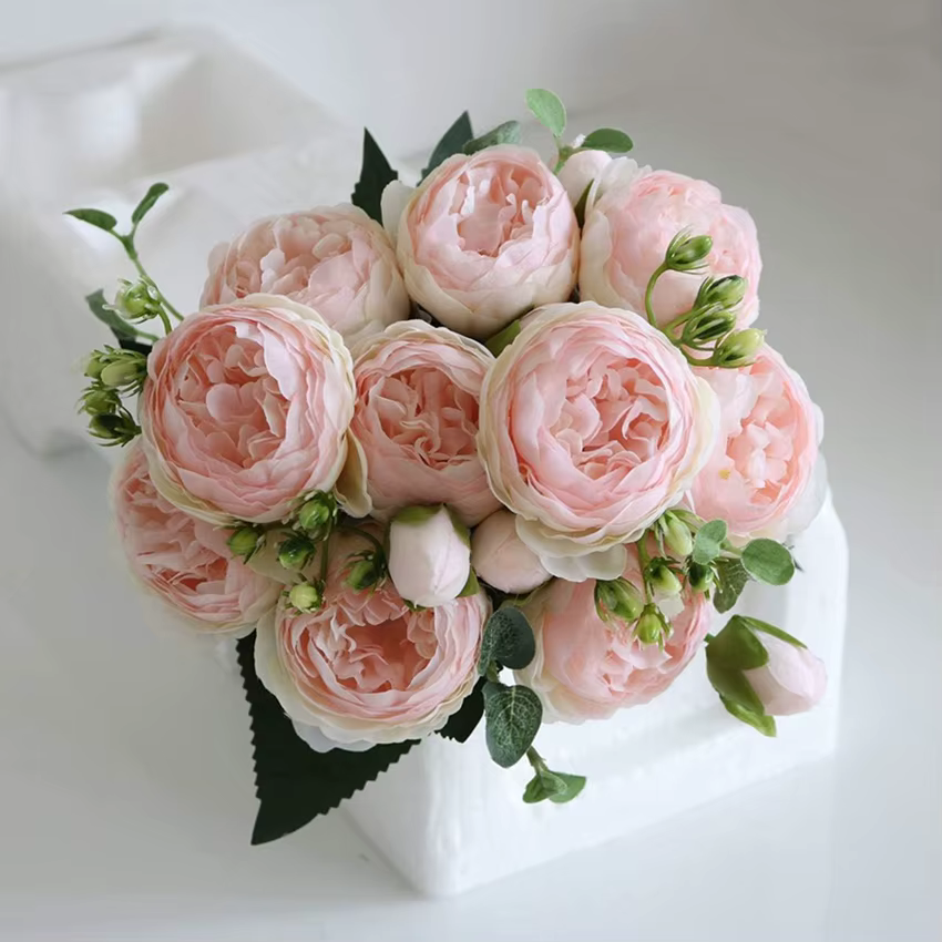 Fleurs artificielles Soie Pivoine Bouquet Festival Décorations Vase Maison Chambre Jardin Salon Mariage Mariée Arch Faux Plantes Prop