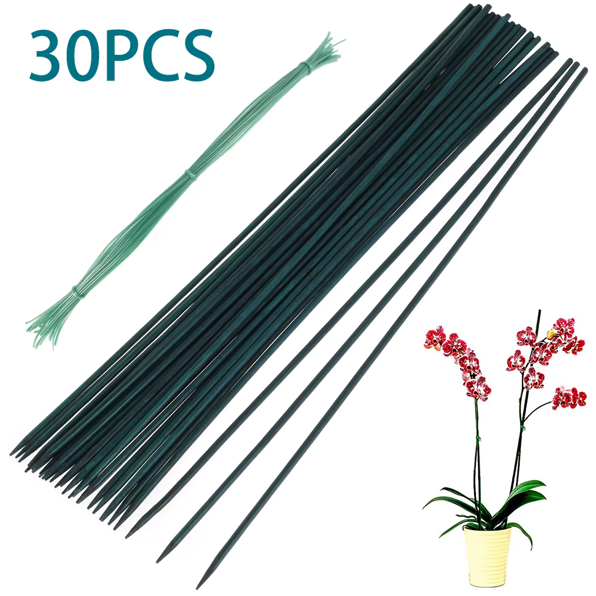 30 pièces bambou vert bâtons plante Support fleur bâton orchidée tige