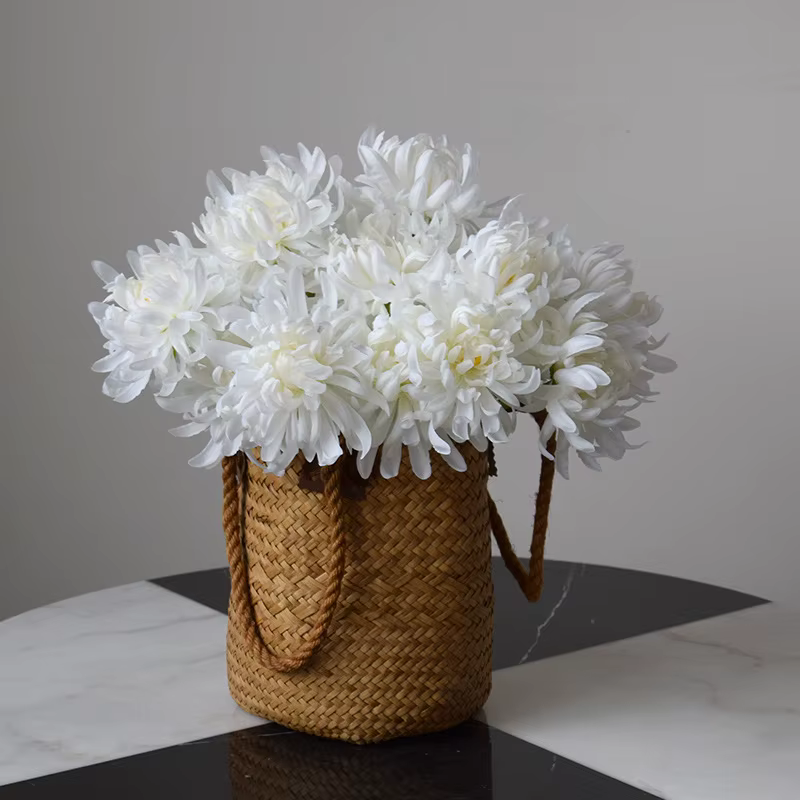 15/20 pièces de chrysanthèmes artificiels en soie bleus