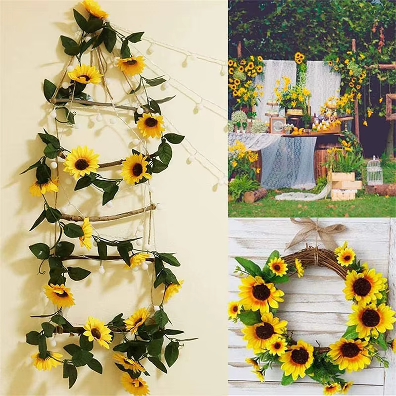 250cm soie tournesol lierre vigne fleurs artificielles tenture murale guirlande clôtures de jardin maison mariage décoration de noël fausse plante